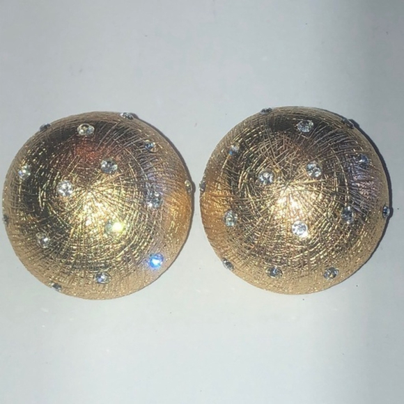 Christian Dior Huge Gold Tone CZ Dome Clip On Earrings - Picture 1 of 9